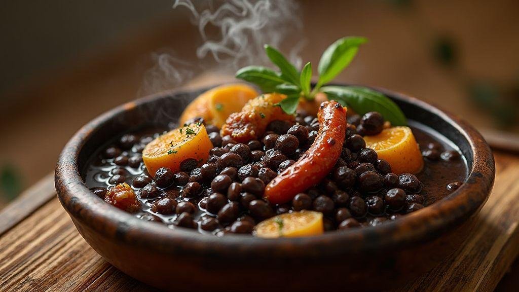 Feijoada with paio sausage and linguiça sausage, pressure cooker.
